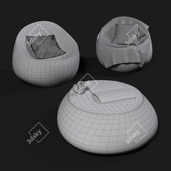 Stylish Vondom Stones Armchairs & Coffee Table 3D model image 2