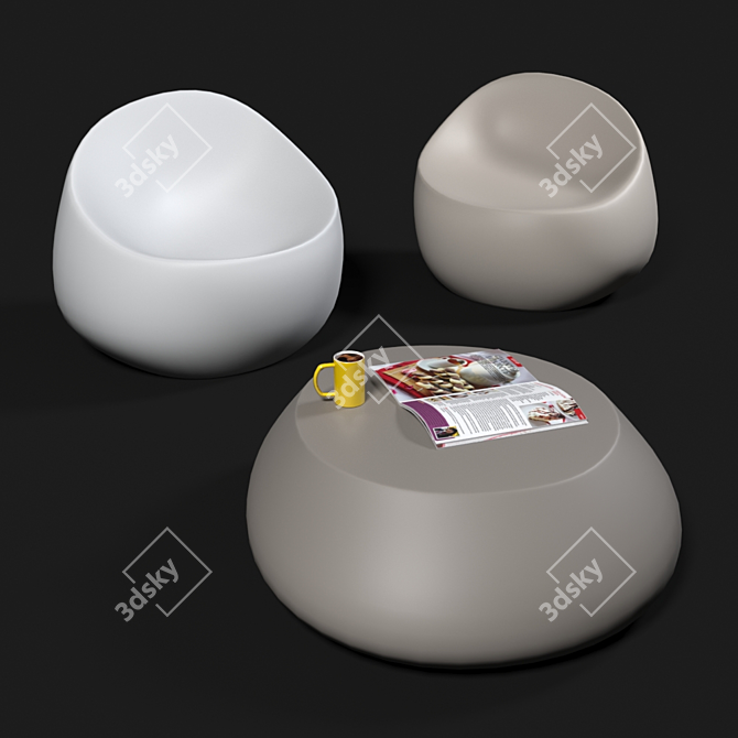 Stylish Vondom Stones Armchairs & Coffee Table 3D model image 3