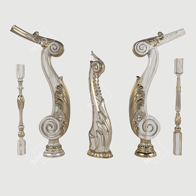 Elegance in Motion: Whitewashed Ash Balusters 3D model image 1