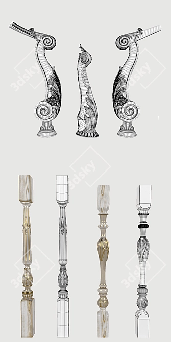 Elegance in Motion: Whitewashed Ash Balusters 3D model image 2