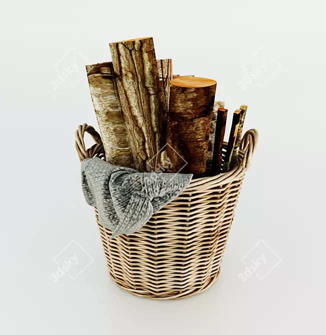 Natural Willow Firewood Basket 3D model image 1