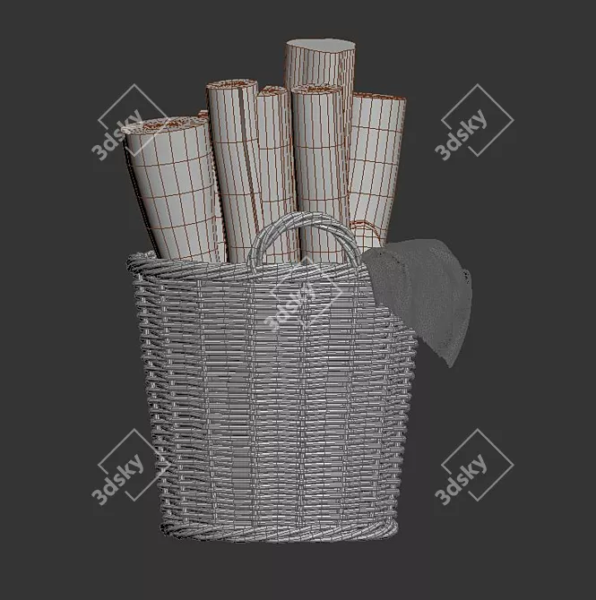 Natural Willow Firewood Basket 3D model image 2