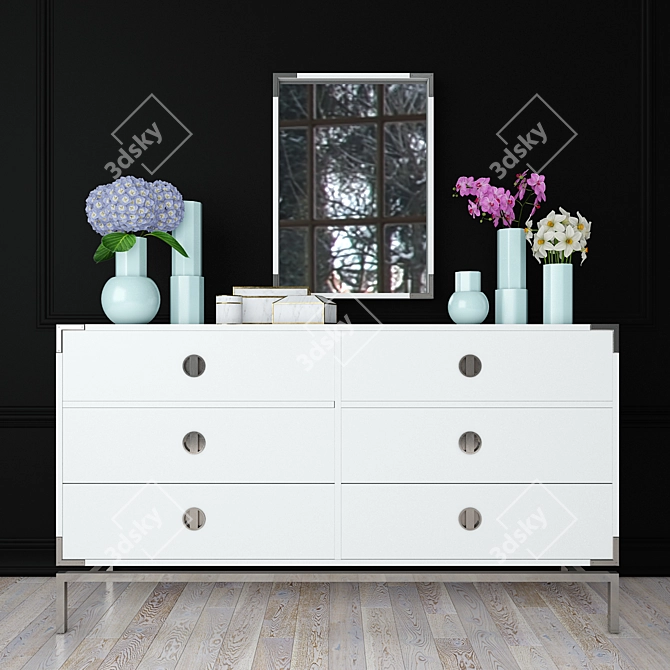 Modern White Lacquer Bedroom Set 3D model image 2