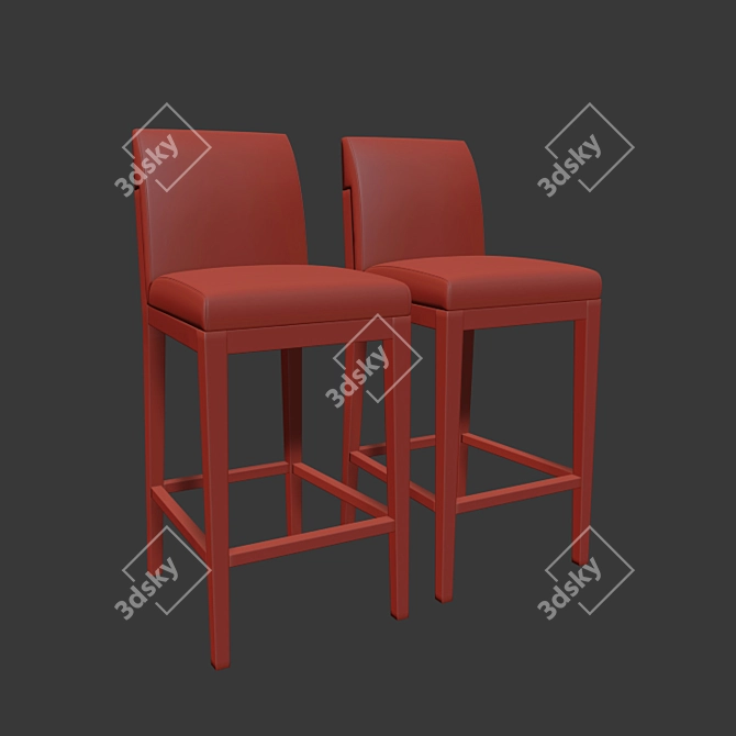 Modern Oak and Leather Barstool 3D model image 2