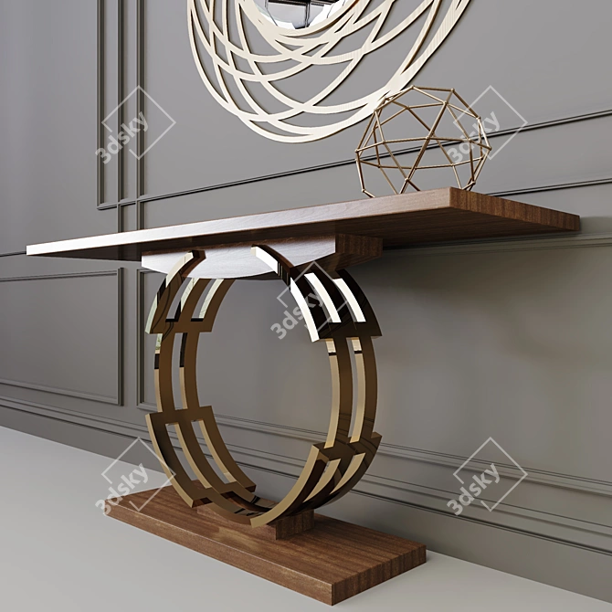 Elegant Walnut Console & Copper Mirror 3D model image 3