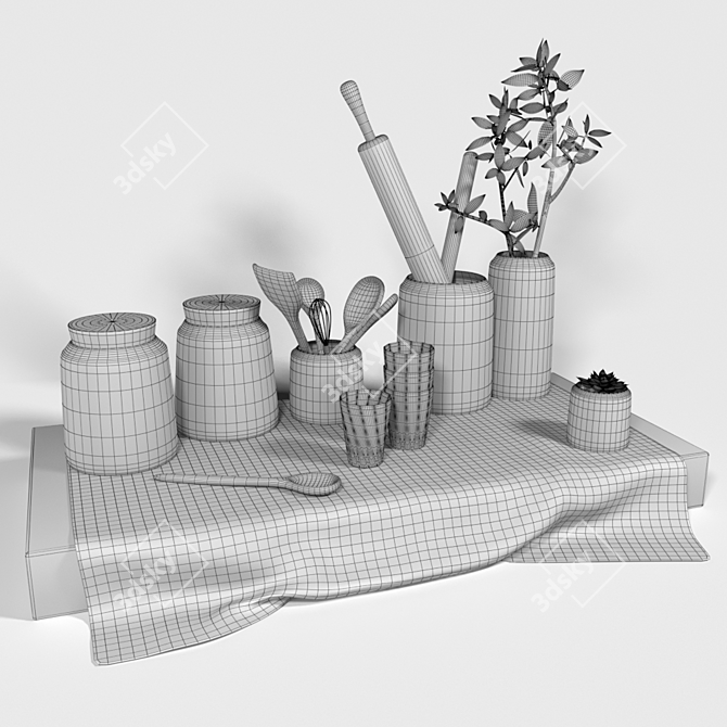 Artisan Clay Kitchen Set 3D model image 2