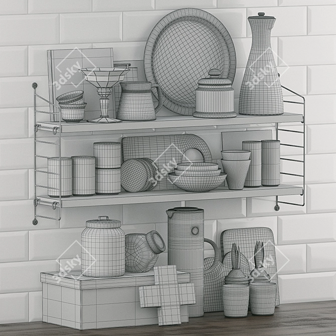 Kitchen Decor Shelf with Utensils 3D model image 3