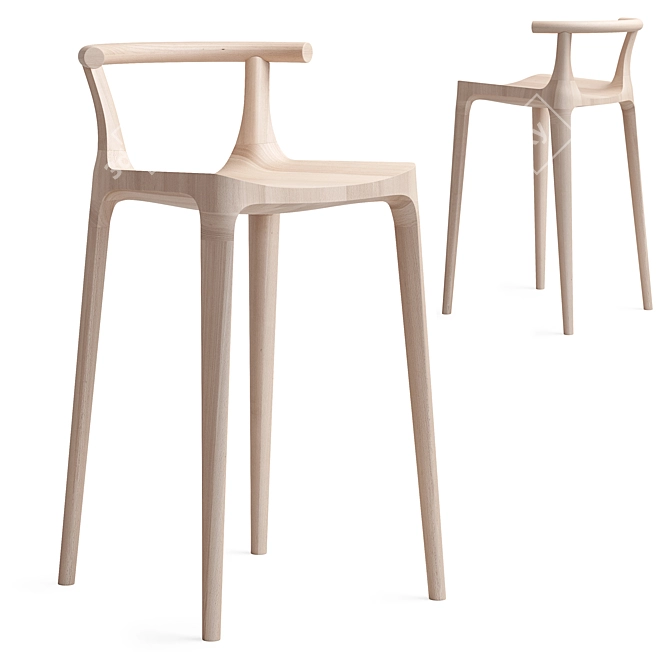 Sleek Beech Stool - Elka 3D model image 1