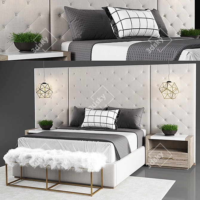 Thyne Tufted Queen Bed with Wall Panels 3D model image 2