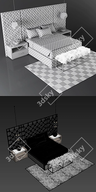 Thyne Tufted Queen Bed with Wall Panels 3D model image 3