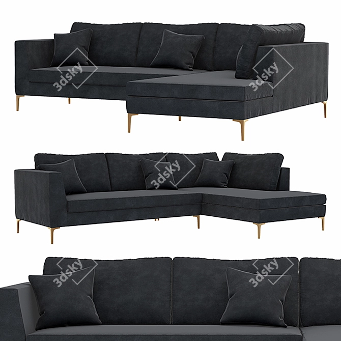 Luxury Velvet Edlyn Corner Sofa 3D model image 1