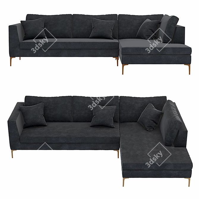 Luxury Velvet Edlyn Corner Sofa 3D model image 2