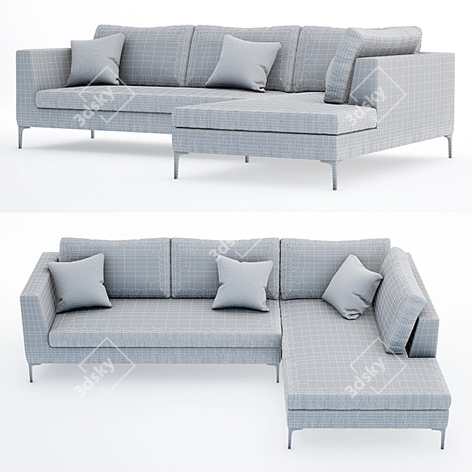 Luxury Velvet Edlyn Corner Sofa 3D model image 3