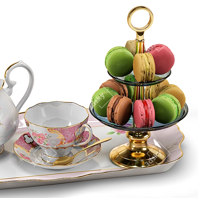 Elegant Pink Tea Set 3D model image 2