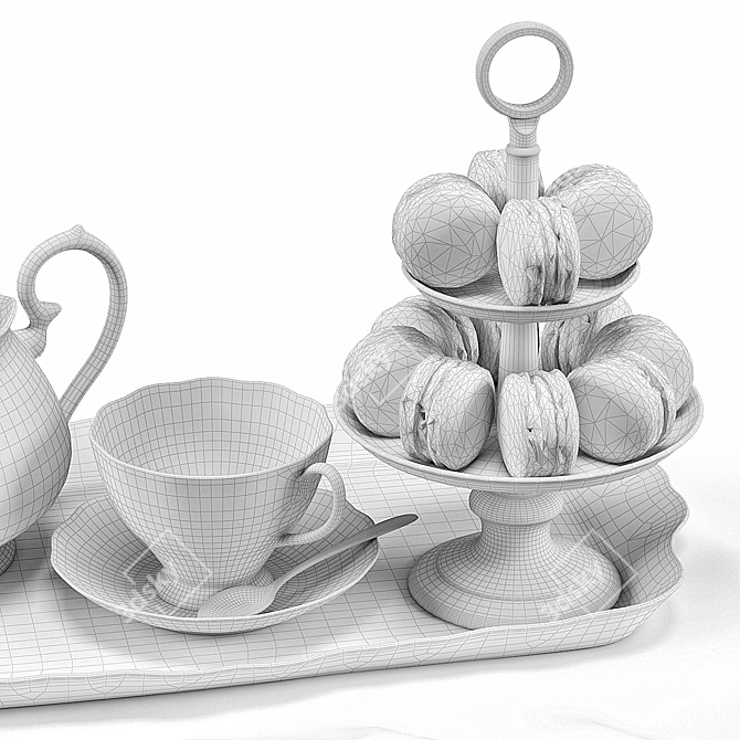 Elegant Pink Tea Set 3D model image 3