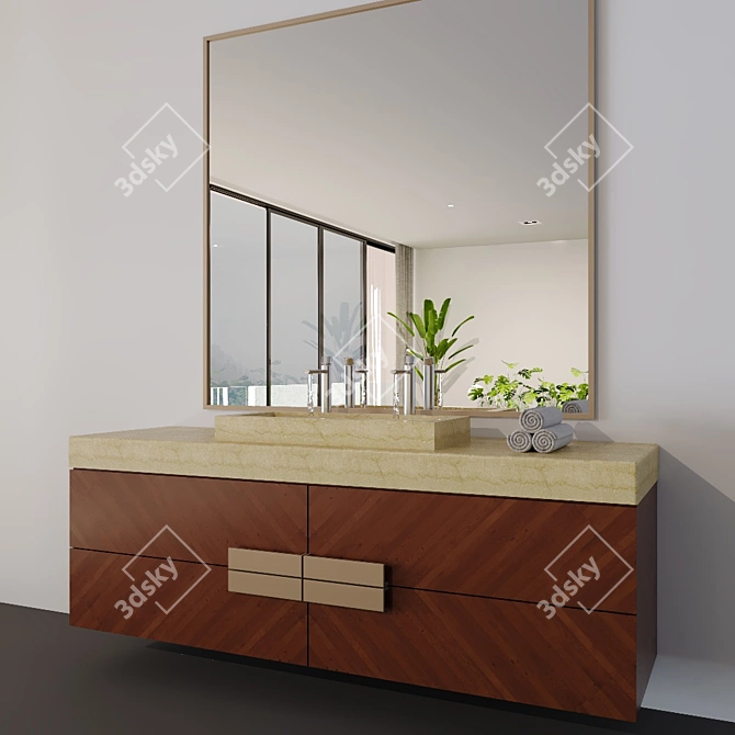 Luxury Bathroom Sink Unit Set with Faucets 3D model image 2