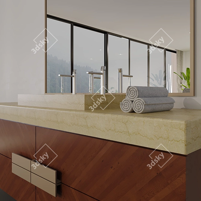 Luxury Bathroom Sink Unit Set with Faucets 3D model image 3