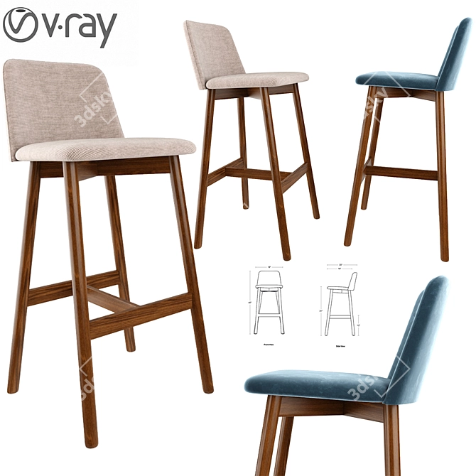 Modern 3D Bar Stool - Obj Format 3D model image 1