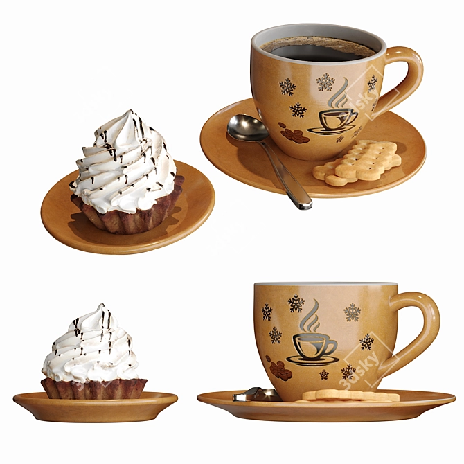 Coffee Bliss: Cup & Cake Delight 3D model image 1