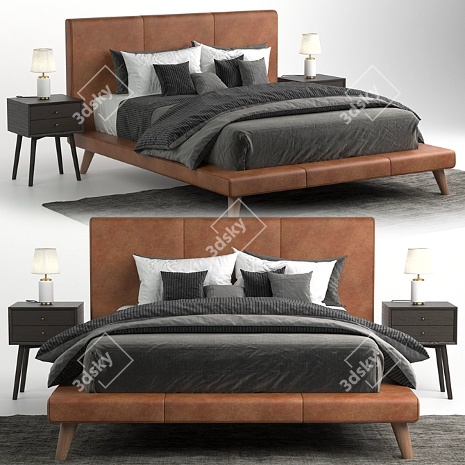 Modern Leather Bed: Sleek and Stylish 3D model image 1