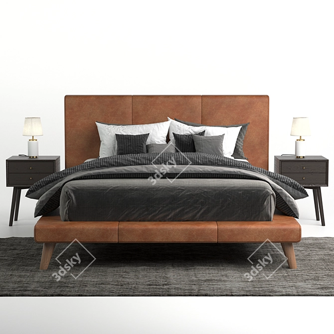 Modern Leather Bed: Sleek and Stylish 3D model image 2