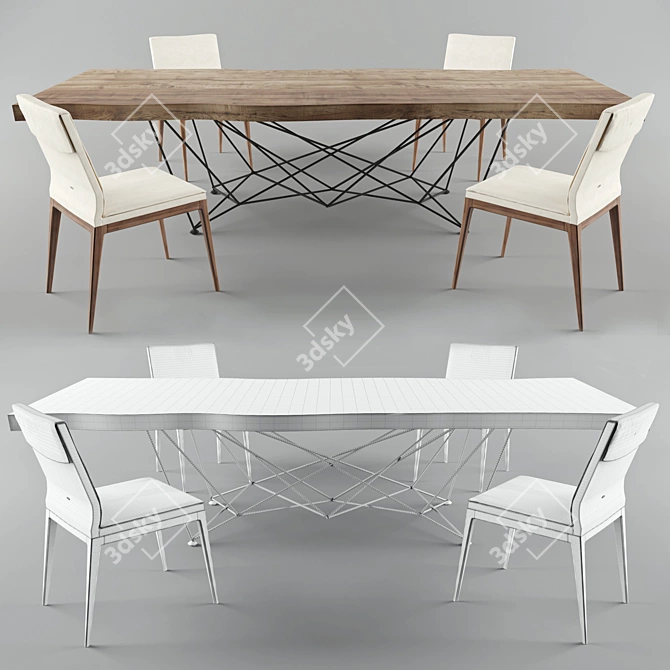 Gordon Deep Wood Table & Sofia Chair- Luxurious Set 3D model image 1