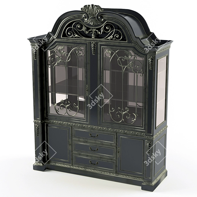 Shadowed Elegance: Gothic Black Sideboard 3D model image 1