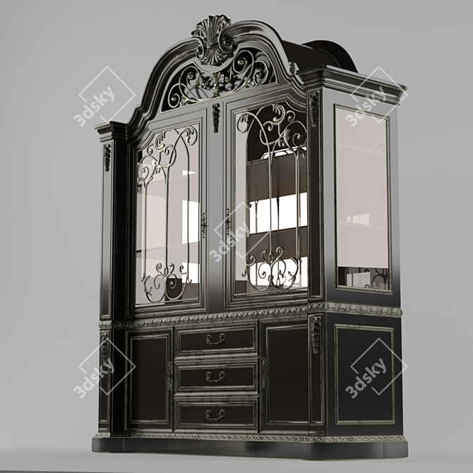 Shadowed Elegance: Gothic Black Sideboard 3D model image 2