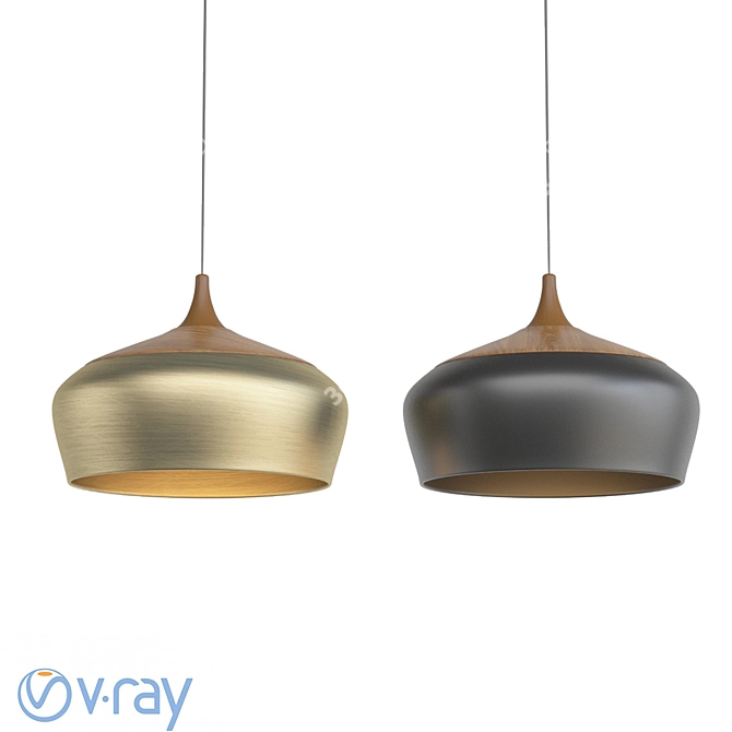 Sleek Black Wood and Aluminum Pendant Lights 3D model image 1