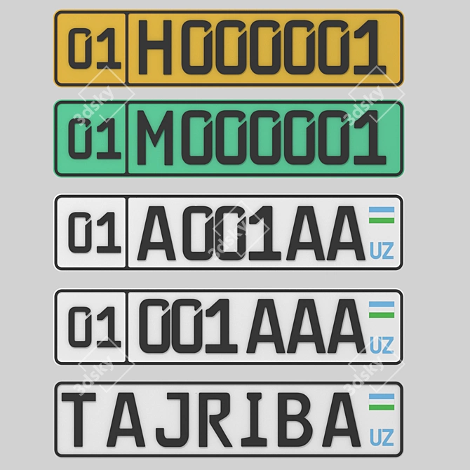 Uzbekistan Automobile Registration Numbers 3D model image 1