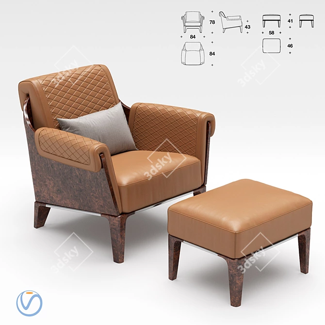 Luxury Bentley Home Sherwood Ottoman & Armchair 3D model image 1