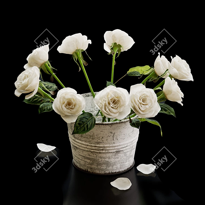 3D Roses Bucket: Exquisite Floral Replicas 3D model image 1