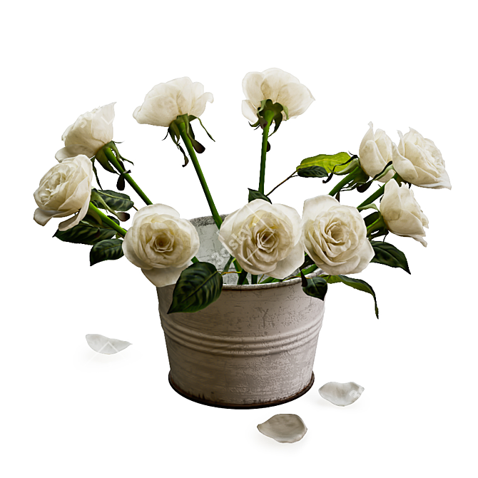 3D Roses Bucket: Exquisite Floral Replicas 3D model image 4