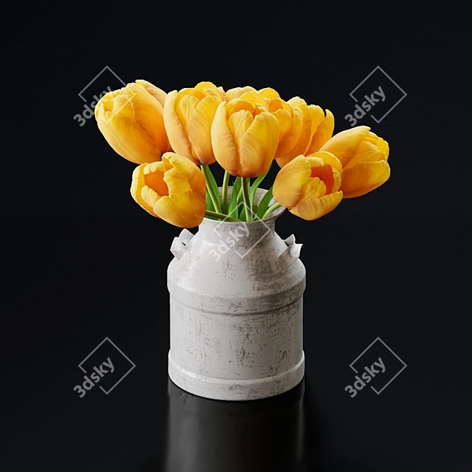 3D Tulips in Antique Milk Can 3D model image 1