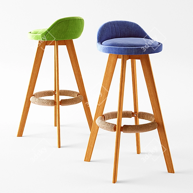 Swivel Wood Bar Chair: Upholstered Seat & Back 3D model image 1