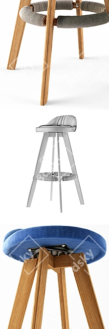 Swivel Wood Bar Chair: Upholstered Seat & Back 3D model image 3