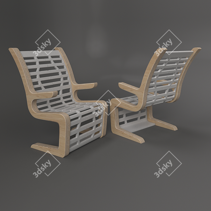 Lignum Plywood Table Chair 3D model image 2