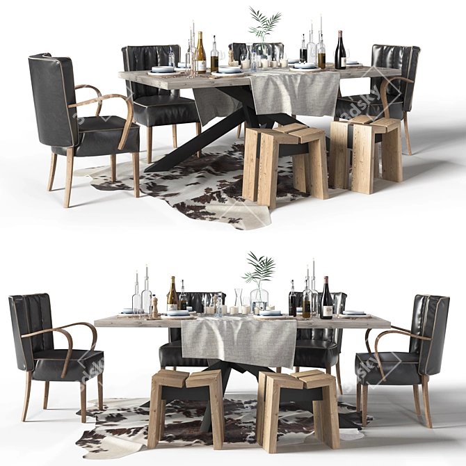 DIALMA BROWN Recycled Wood Dining Set 3D model image 1