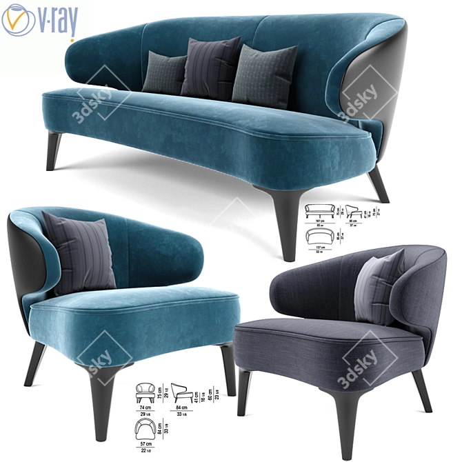 Elegant Minotti Aston Sofa & Chair Set 3D model image 1