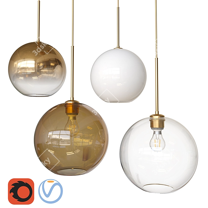 Sleek Glass Pendant Lighting 3D model image 1