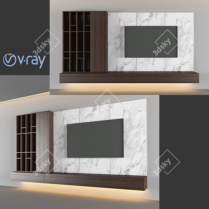 Title: Sleek TV Shelf with Archive 3D model image 1