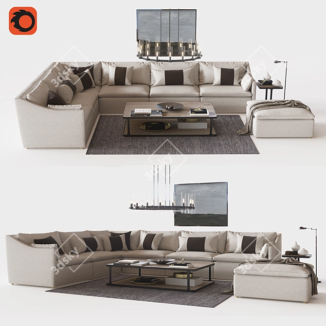 Cloud Slope Arm L-Sectional with Barnes Coffee Table 3D model image 1