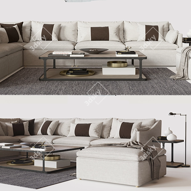 Cloud Slope Arm L-Sectional with Barnes Coffee Table 3D model image 2