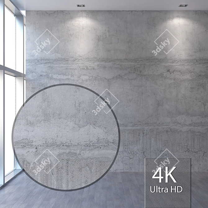 Seamless 4K Concrete Wall 3D model image 1