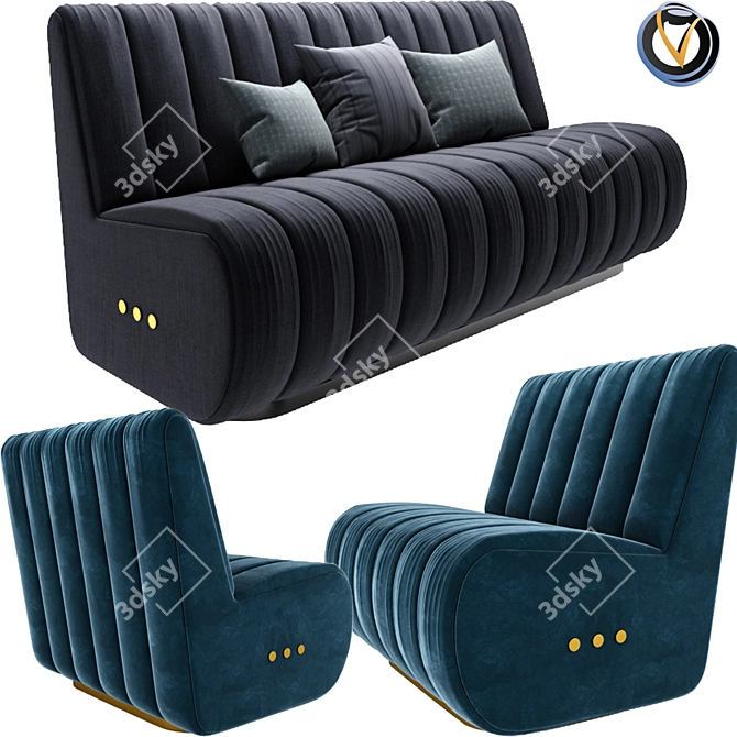 Sophia Velvet Sofa Set 3D model image 1