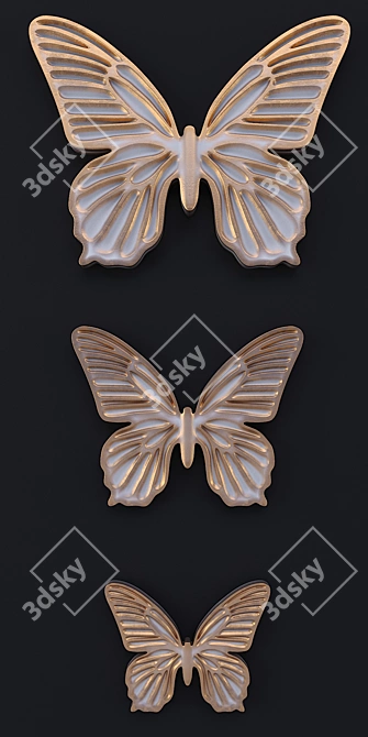 Elegant Fluttering Butterflies Metal Wall Decor 3D model image 2