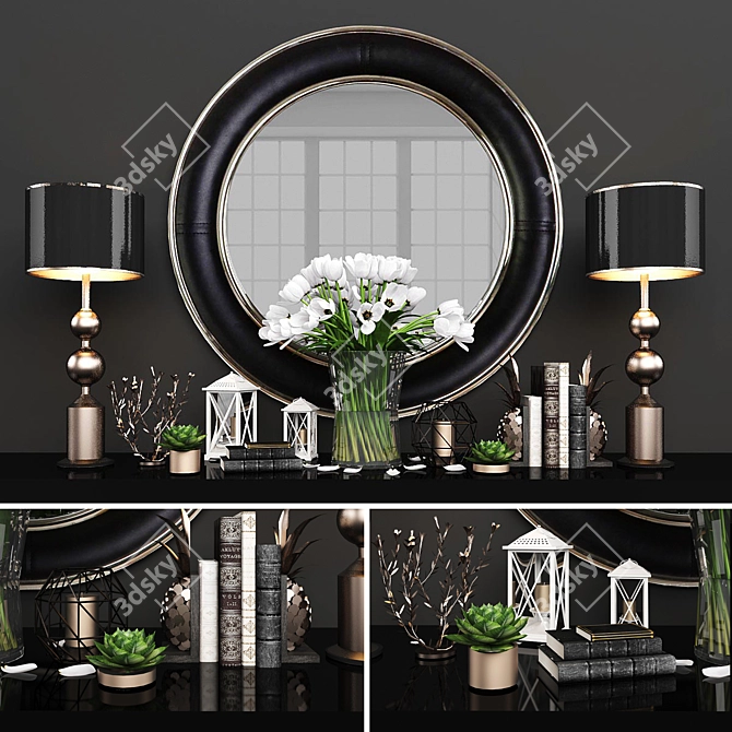 Elegant Decor Set: Console, Mirror, Lamps, Flowers 3D model image 1