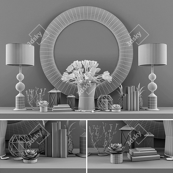 Elegant Decor Set: Console, Mirror, Lamps, Flowers 3D model image 3
