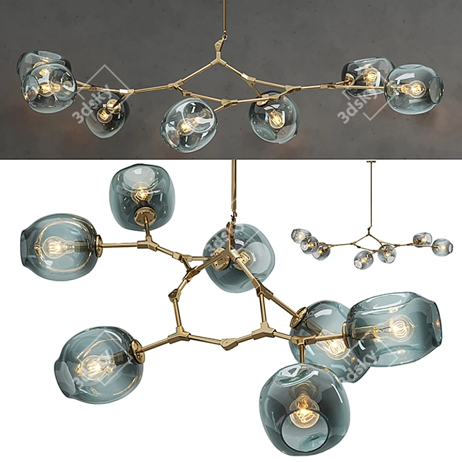 Elegant Blue and Gold Chandelier 3D model image 1