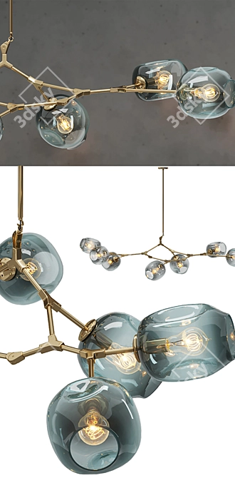 Elegant Blue and Gold Chandelier 3D model image 2